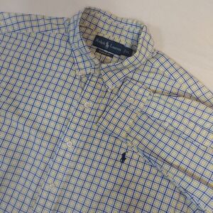 Ralph Lauren Mens XL Classic Fit Plaid Button Down Shirt Yellow Blue Cotton
